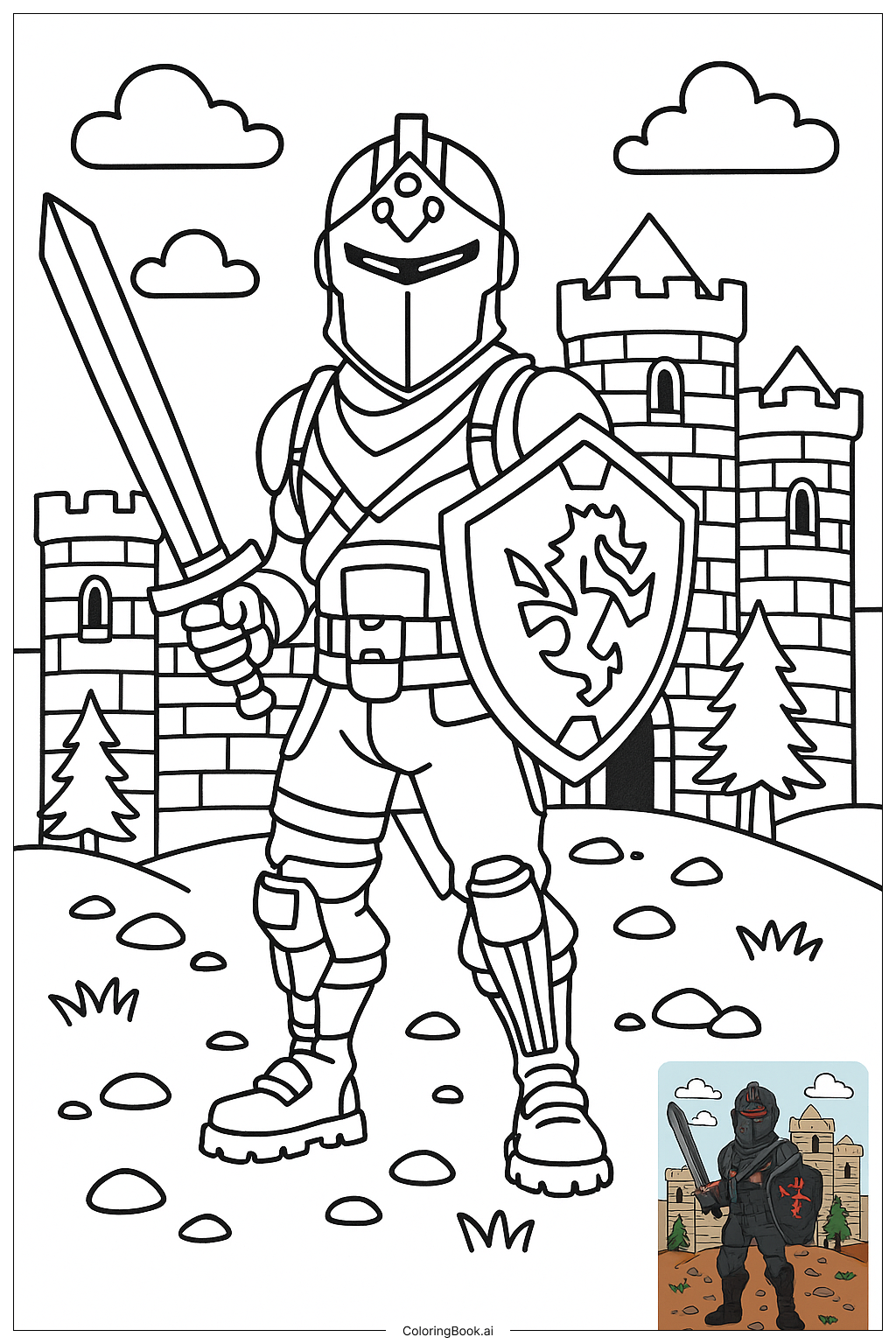  Fortnite Schwarzer Ritter Wächter der Burg Ausmalseite 