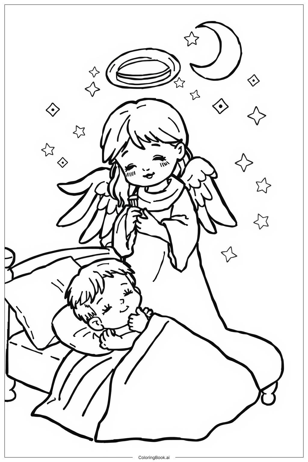  Angel Guarding Child Sleep Coloring Page 