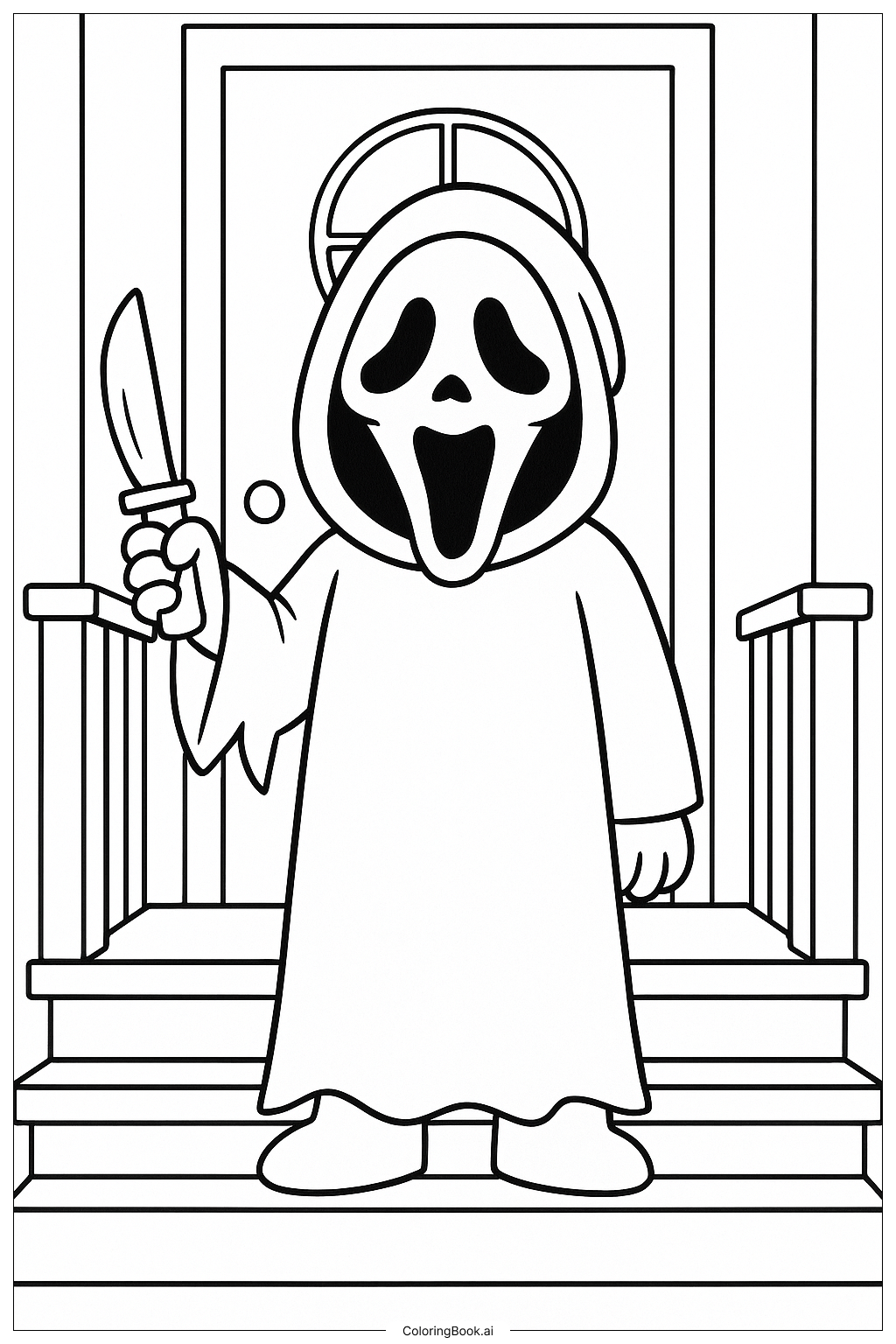 Página para colorear de Ghostface en el porche delantero 