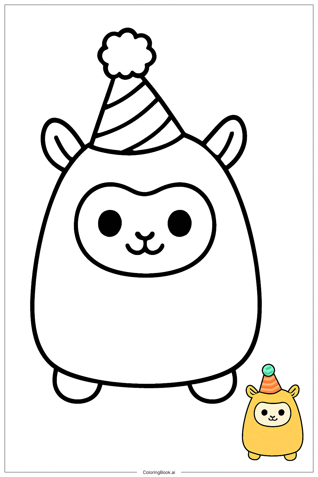  Página para colorear de Squishmallow Llama Usando Sombrero de Fiesta 