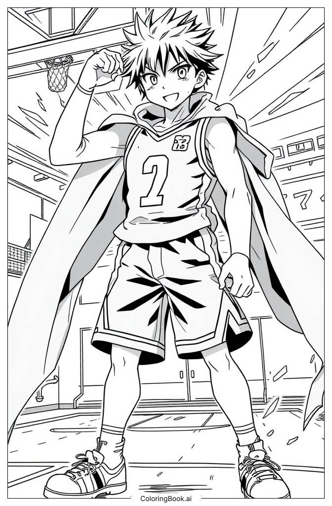  Basketball boy Standing Pose Coloring Page 