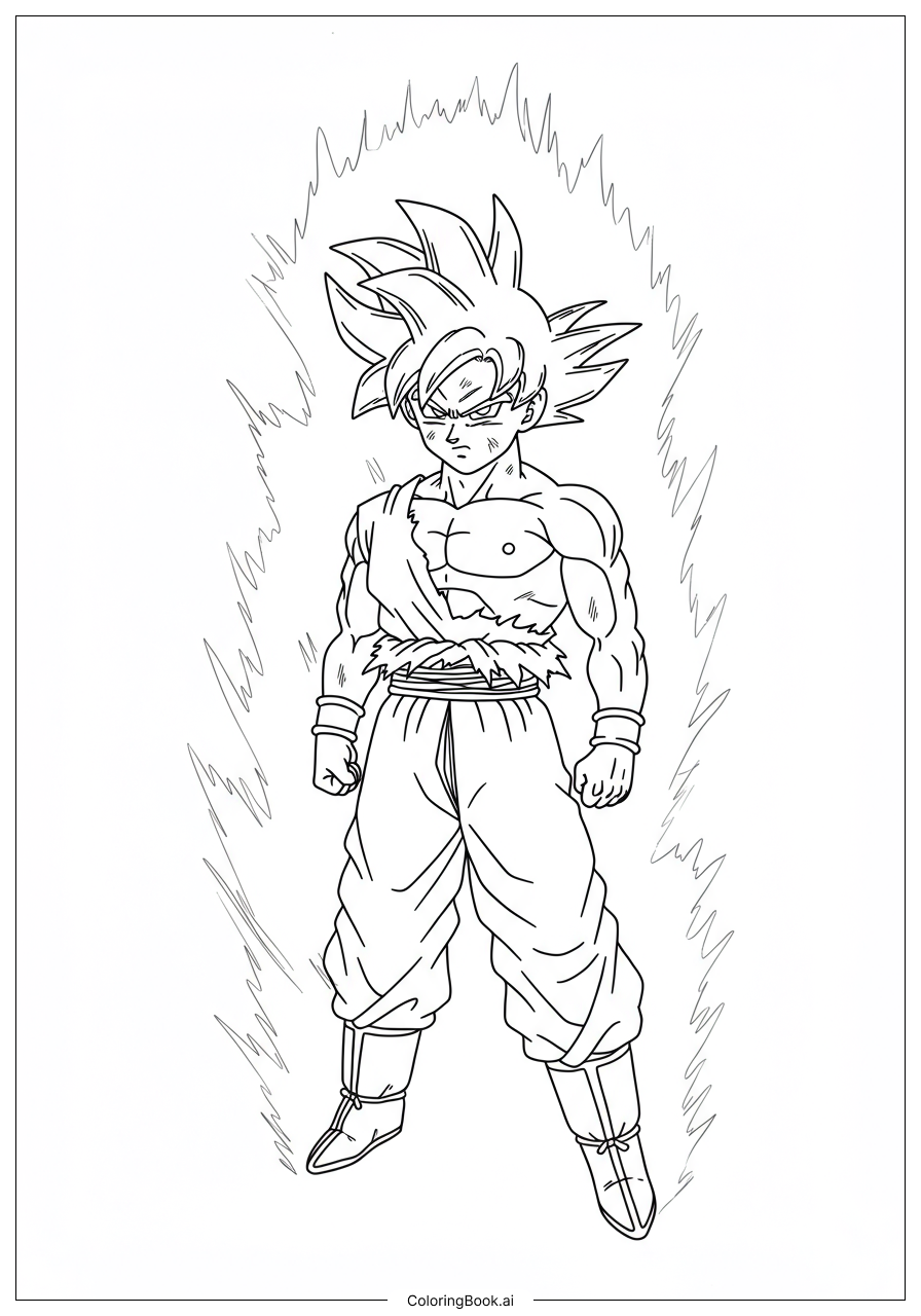  Página para colorir de Goku Ultra Instinct Cercado por Energia 