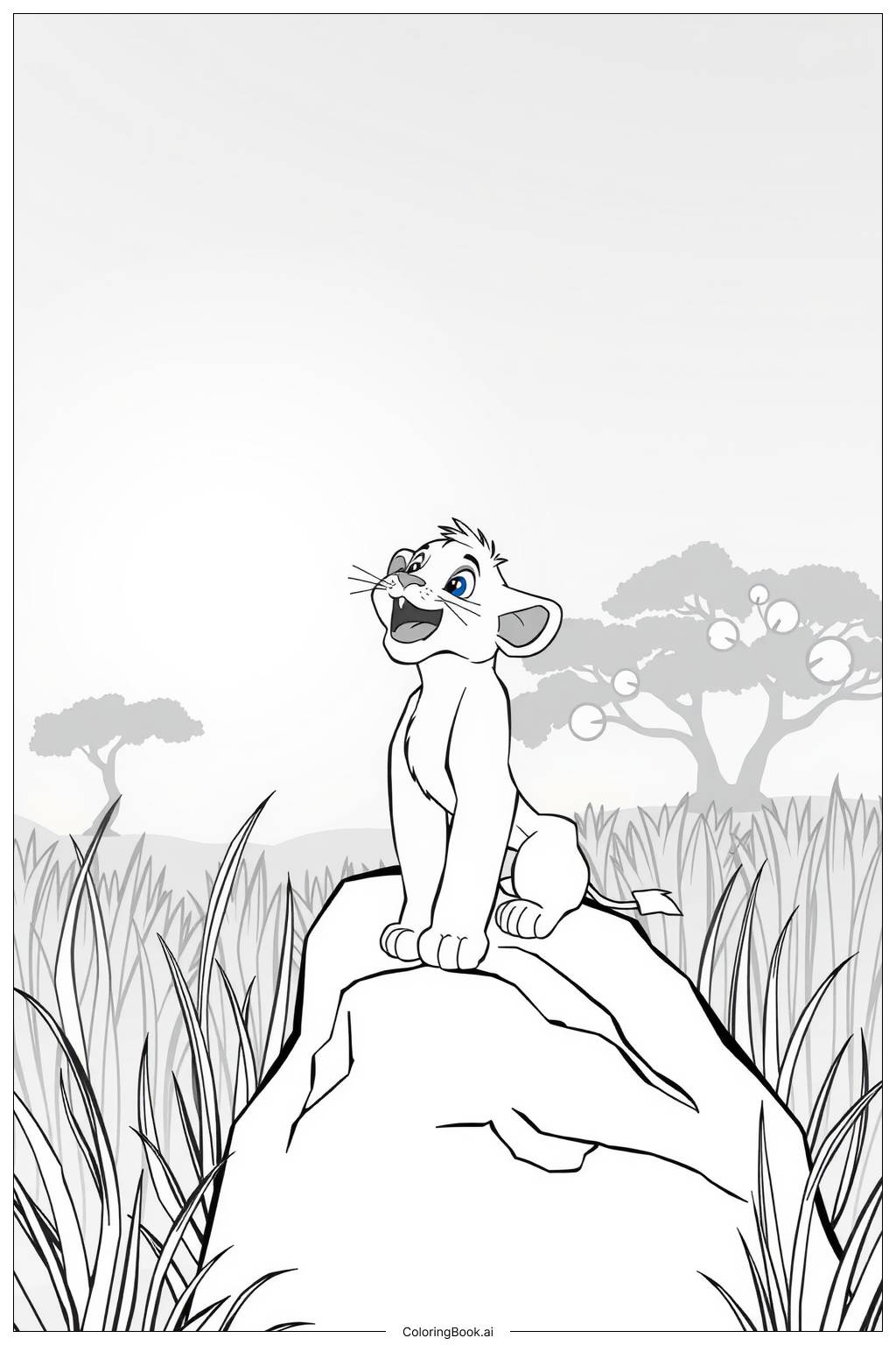  lion king simba roaring at the sunrise Coloring Page 