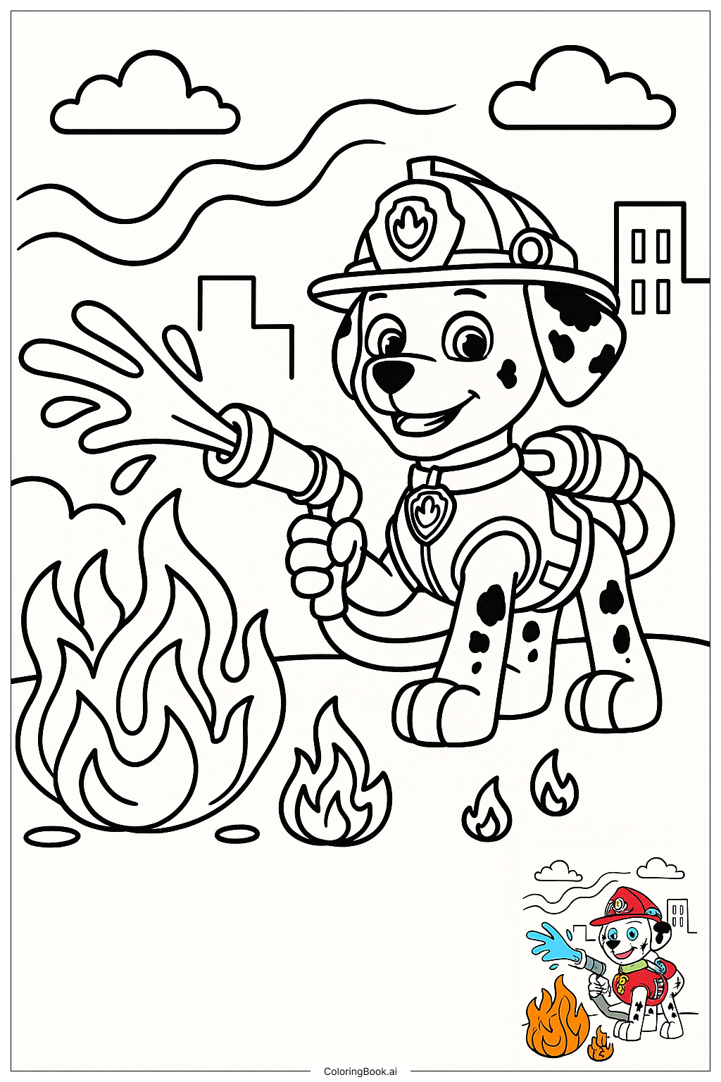  Página para colorir de Paw Patrol Marshall Apagando Chamas 