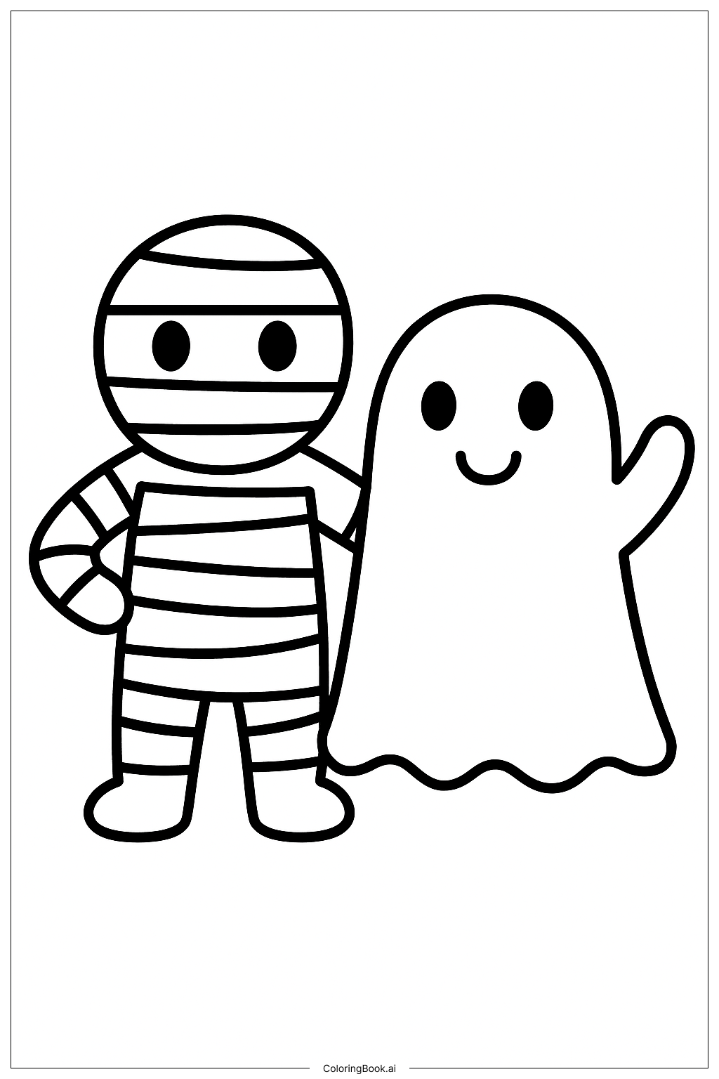  Mummy And A Friendly Ghost Coloring Page 