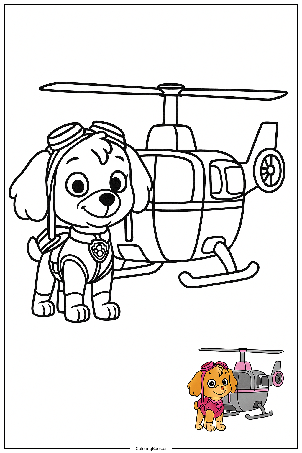  Página para colorir de Skye Patrulha Canina Com Helicóptero 