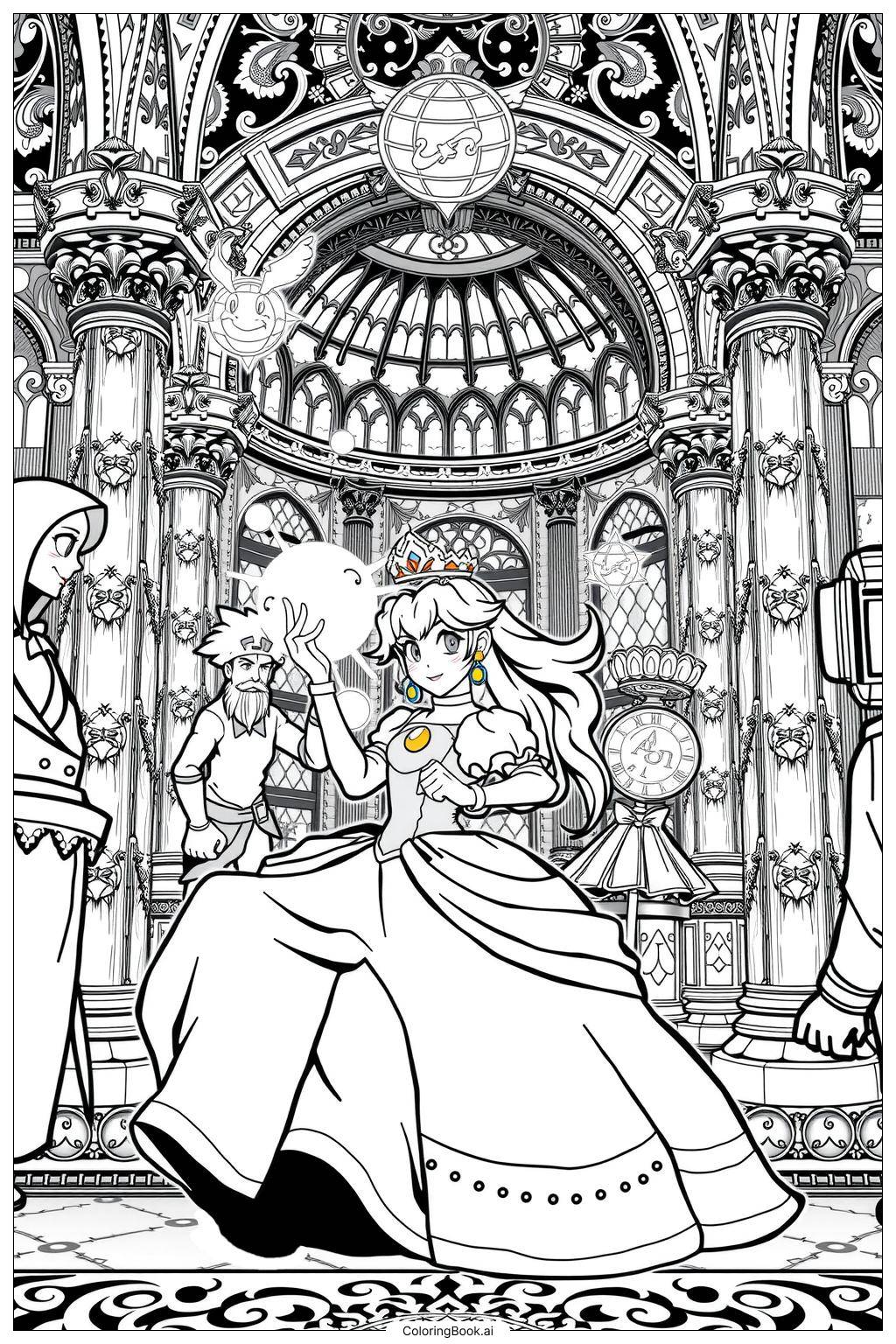  Princess Peach rescuing her friends from danger Coloring Page 