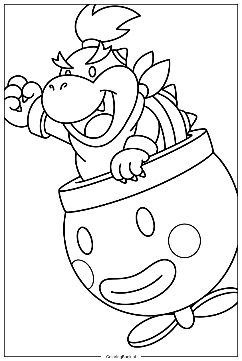 バウザーJr.がピエロカーを操縦して戦いに挑むの塗り絵ページ