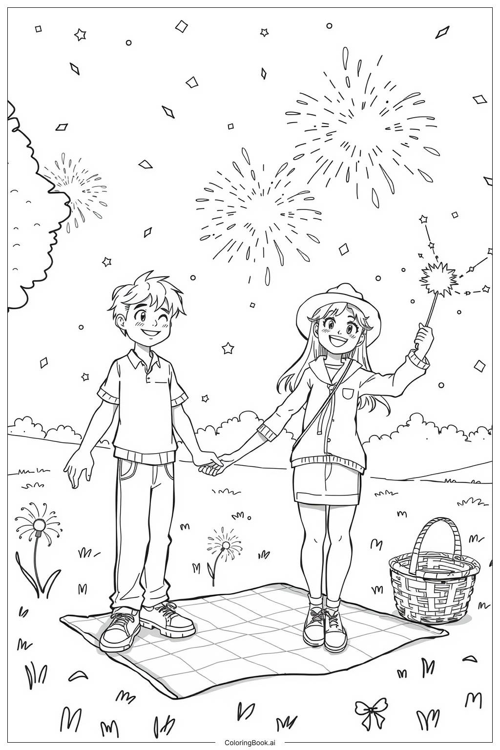  Fireworks and Fun Times with Loved Ones-2 Coloring Page 