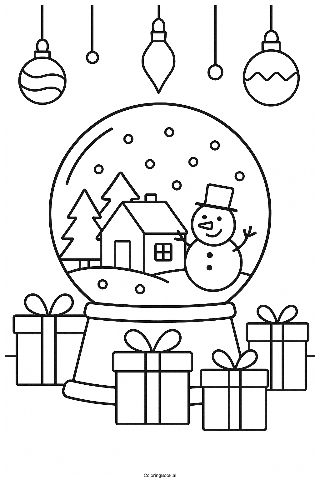 お祝いのスノーグローブディスプレイの塗り絵ページ