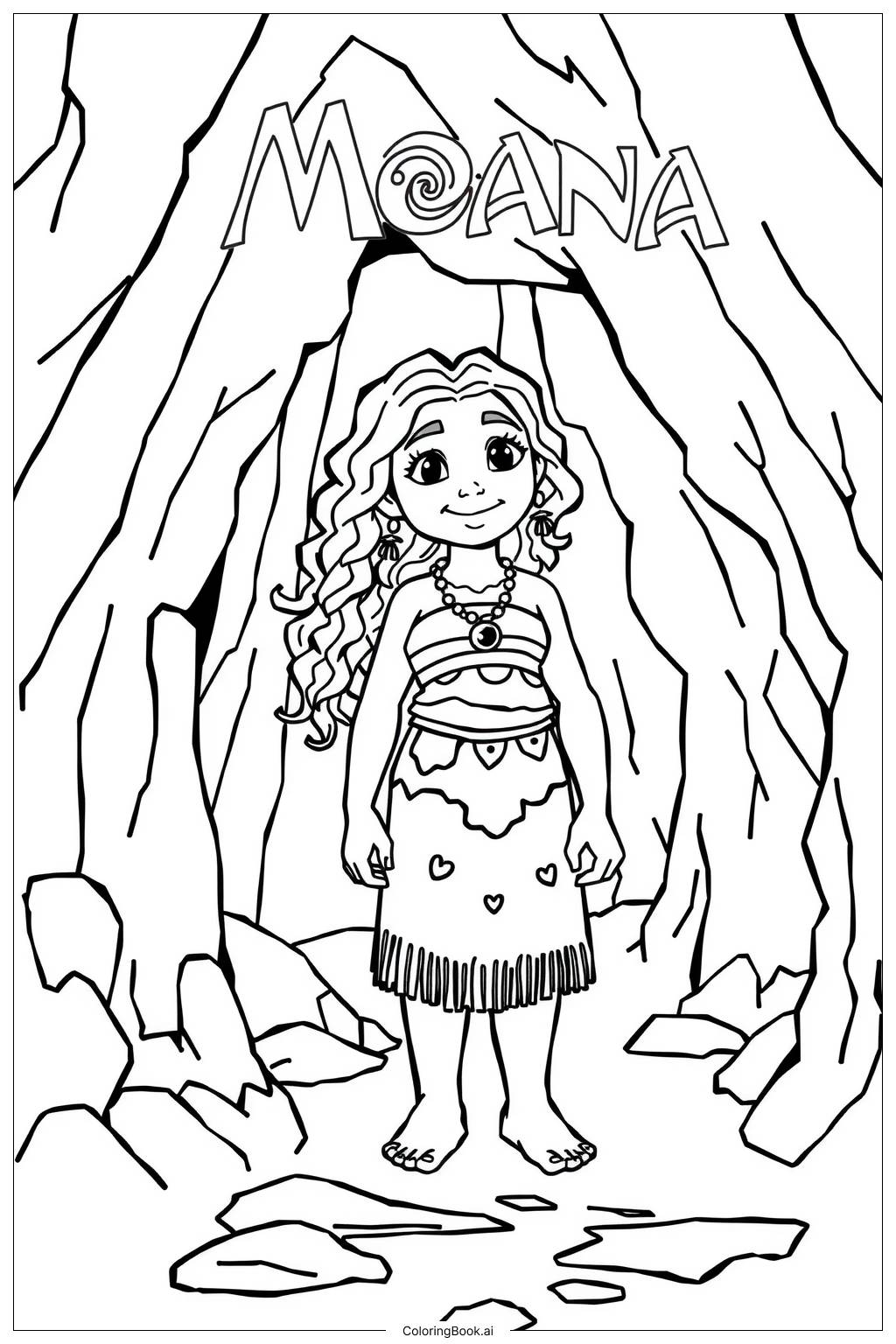  Moana discovering the hidden cave Coloring Page 