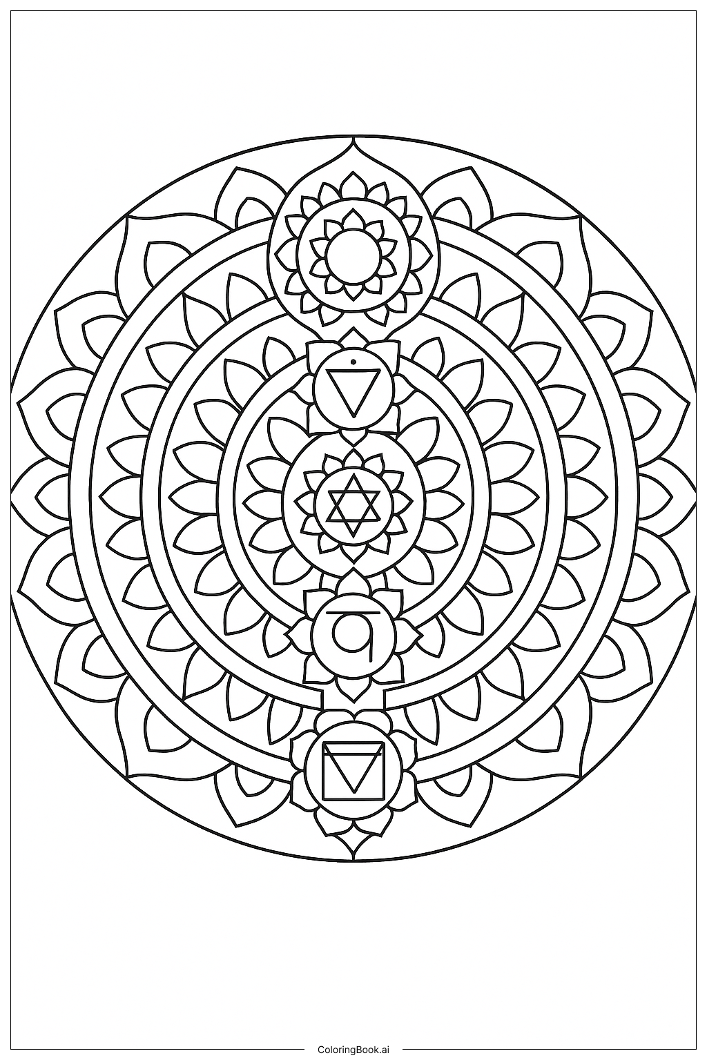  Spirituelle Chakra-Ausrichtungs-Mandala Ausmalseite 