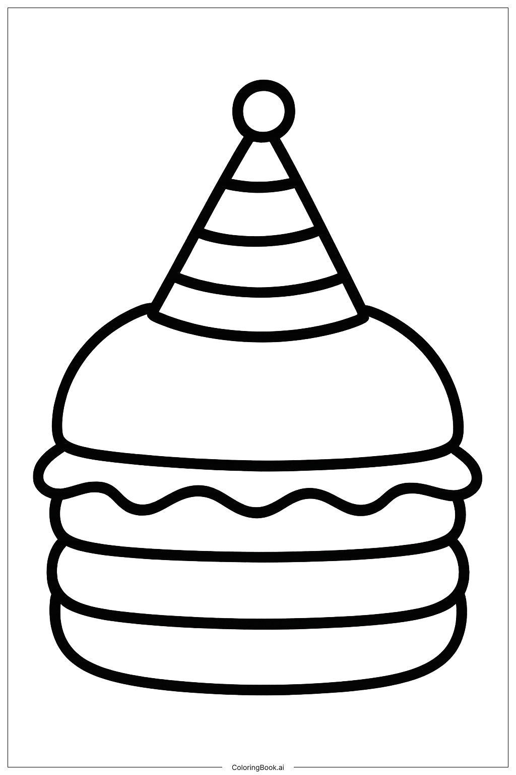  Page de coloriage Hamburger avec un chapeau de fête simple 