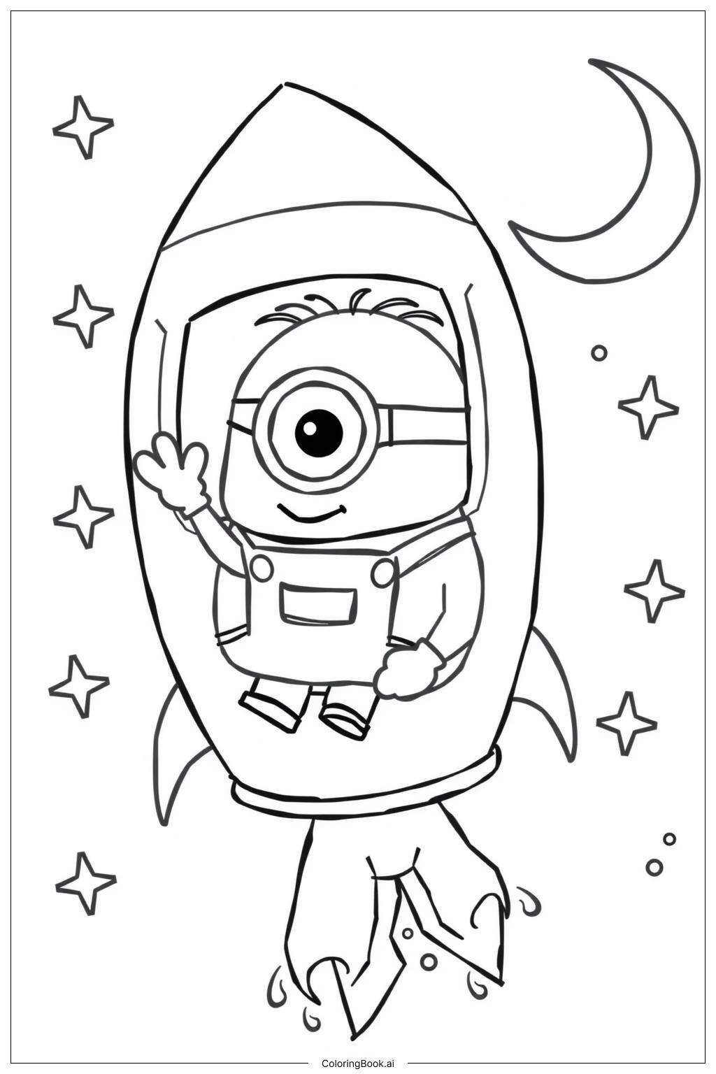  minion and gru flying a rocket into space Coloring Page 