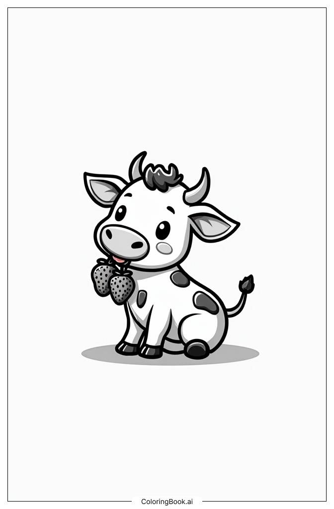  Cute cow eating strawberries Coloring Page 