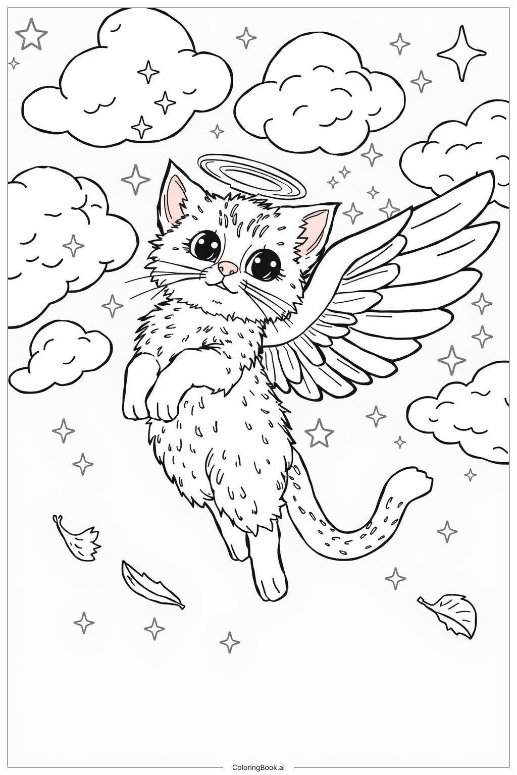  Angel Cat Wings-2 Coloring Page 