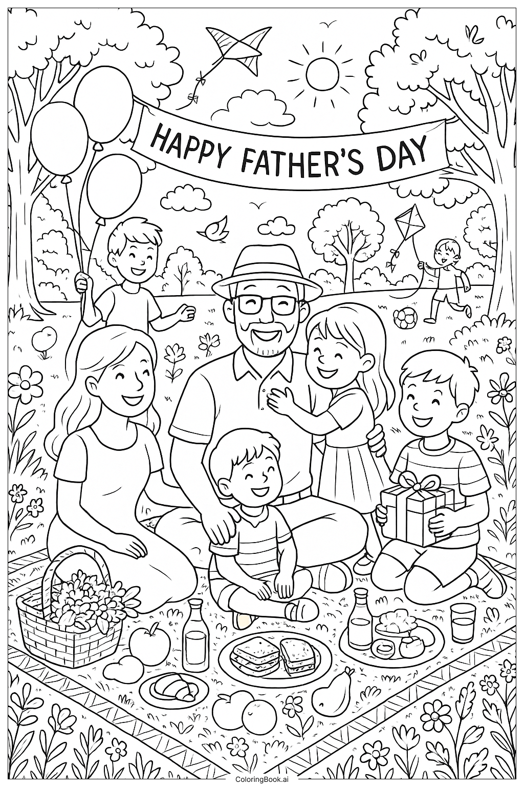 Detailed Fathers Day Family Picnic Scene