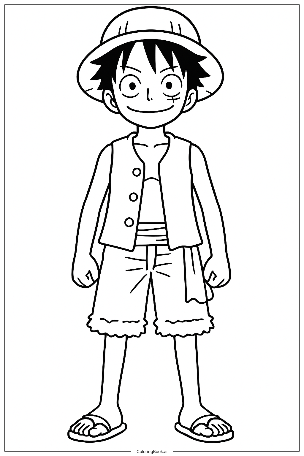  シンプルなルフィの立ちポーズの塗り絵ページ 