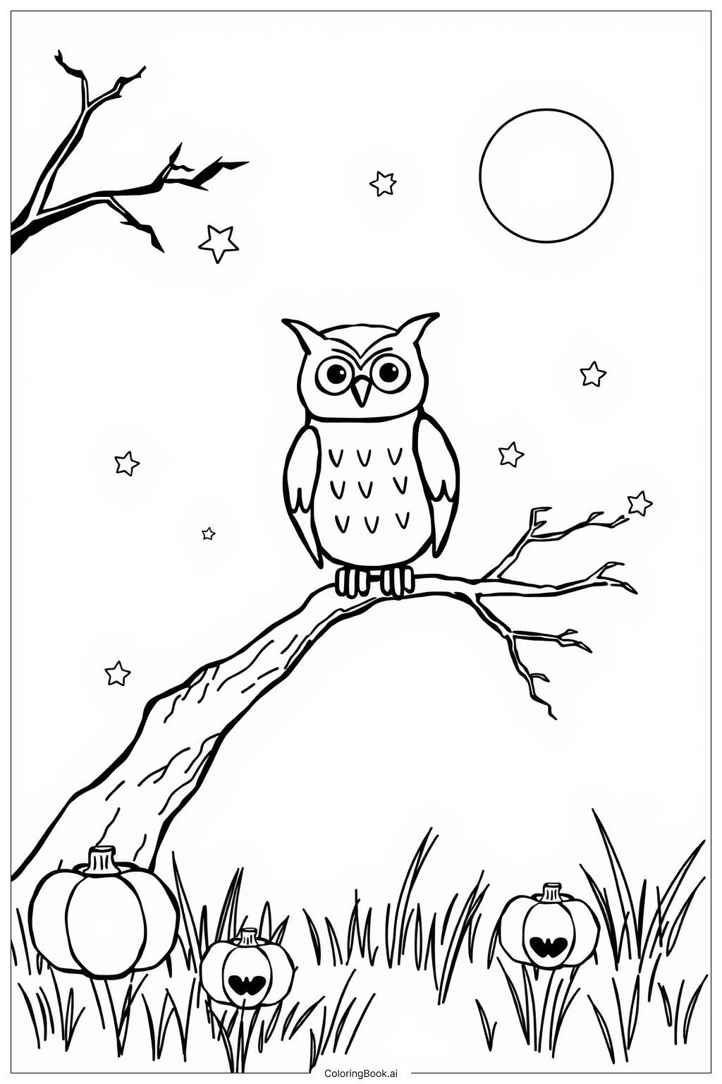  Halloween Owl Scene Coloring Page 