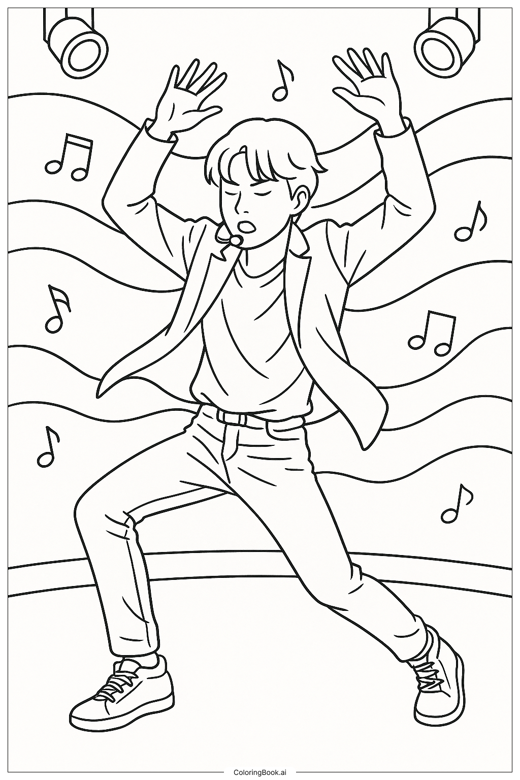 Page de coloriage Un mouvement de danse puissant de BTS 