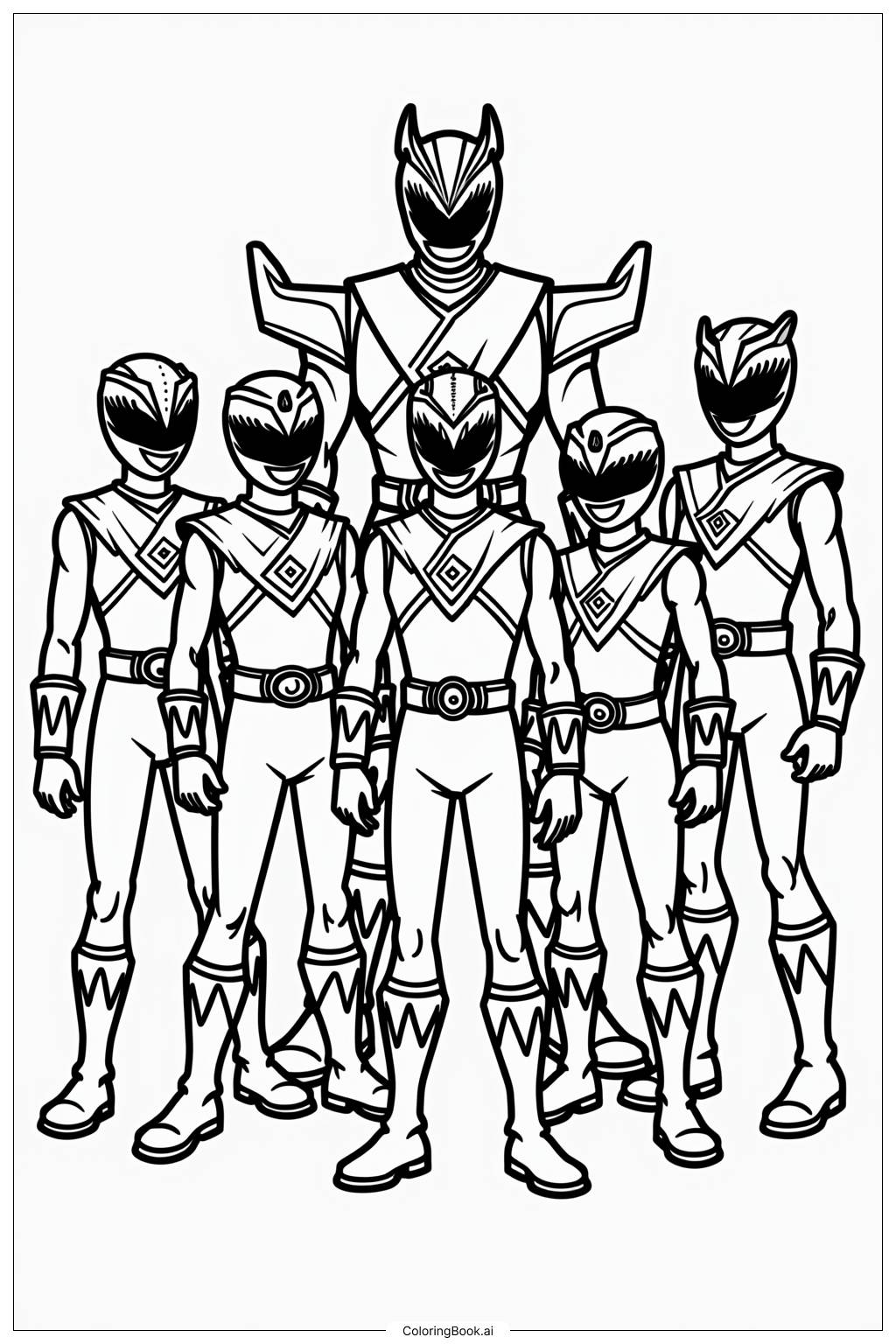  Página para colorear de Power Rangers en formación Megazord 