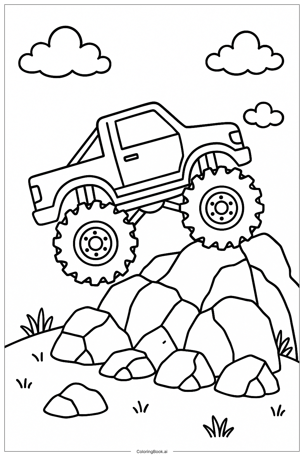 怪獸卡車攀爬岩石山丘著色頁