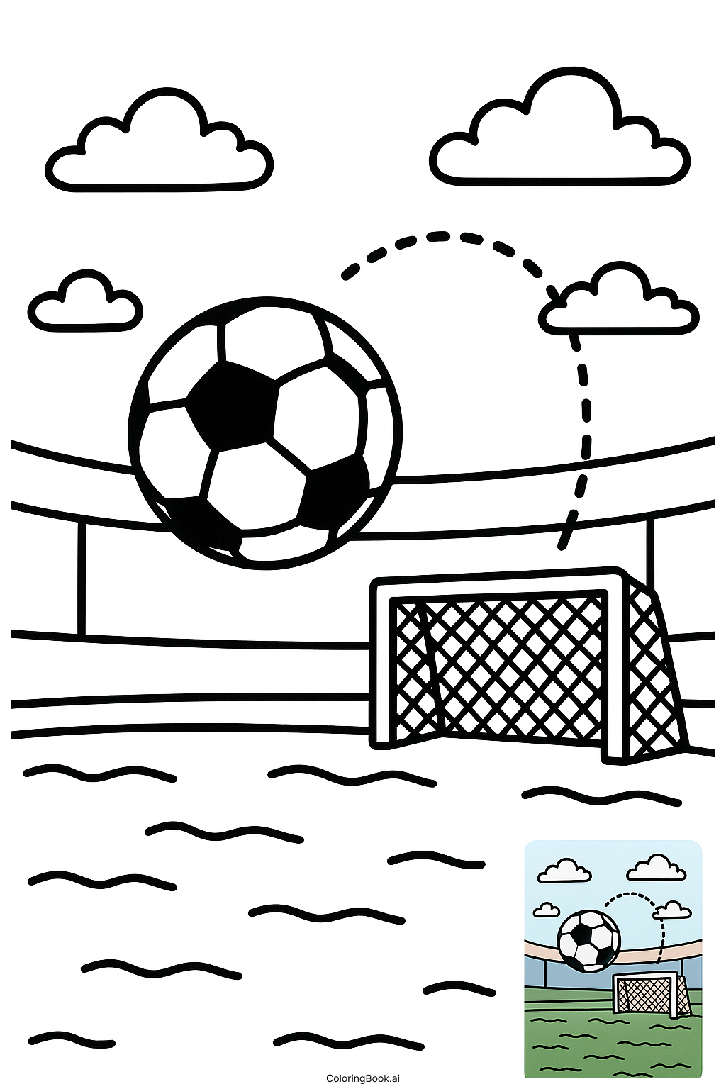  Page de coloriage Parcours de Courbe de Ballon de Football en Plein Air 