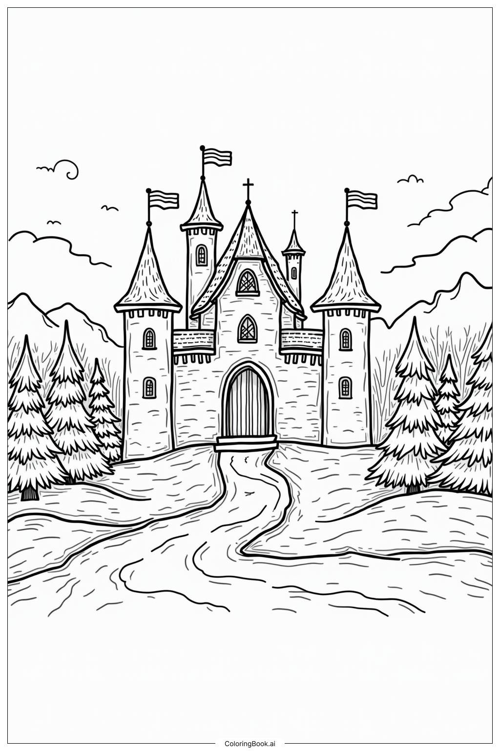  Page de coloriage Château de Glace Merveille d'Hiver 