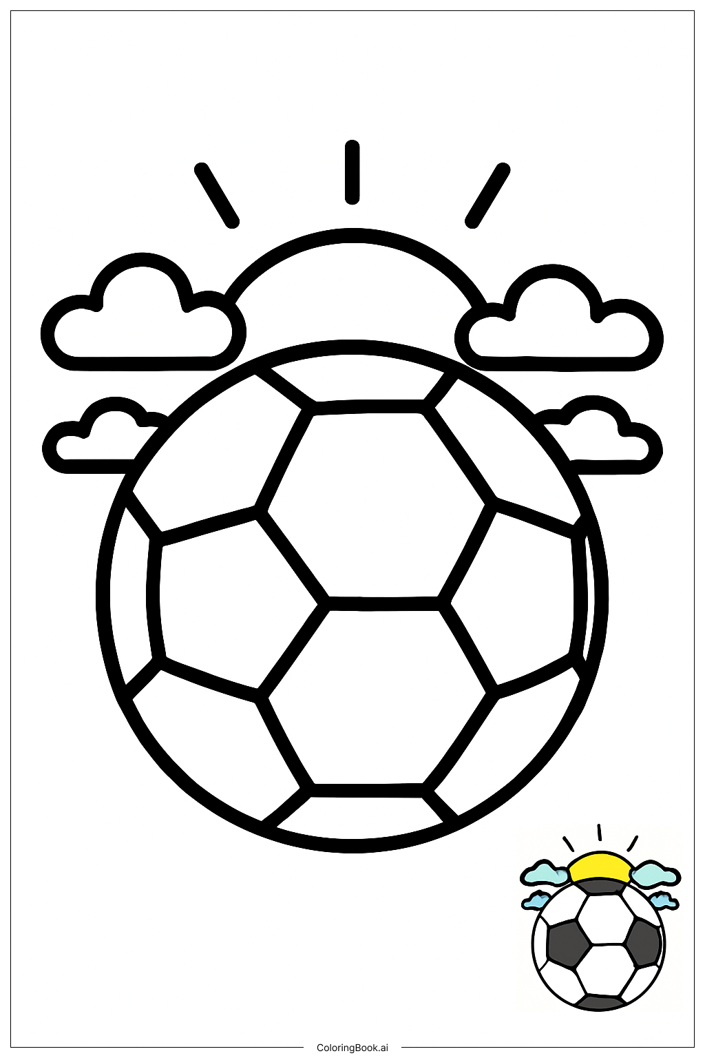  Page de coloriage Ballon de football réfléchissant le coucher de soleil 