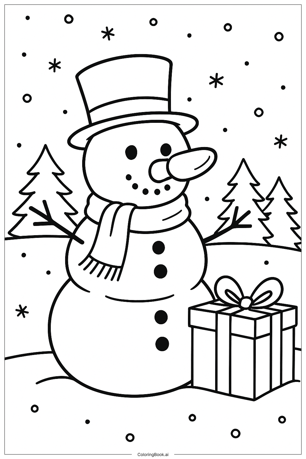  크리스마스 전구 코를 가진 눈사람 색칠공부 페이지 