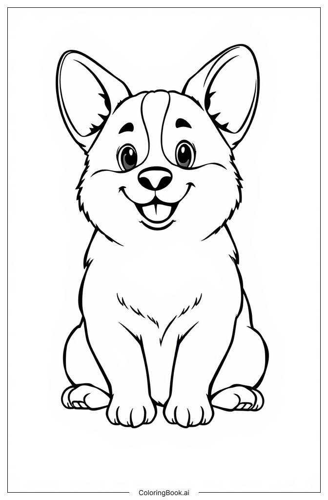  Página para colorear de Corgi lindo sentado 