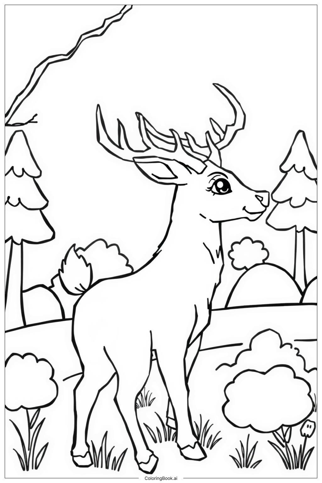  Forest Buck Deer Hunt Coloring Page 