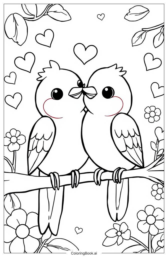  Página para colorear de Pájaros del amor 