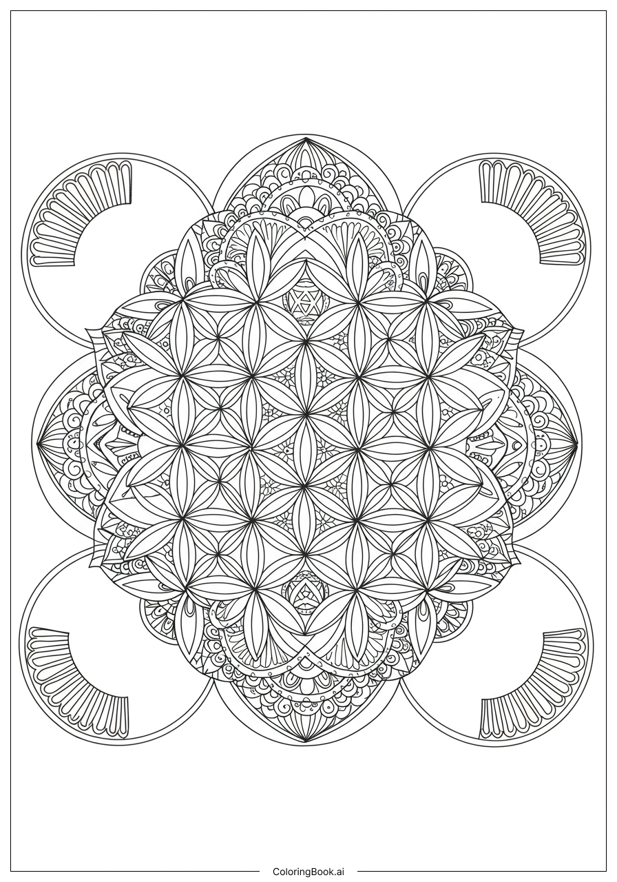 Intricate Mindfulness Flower Of Life Mandala Ausmalseite