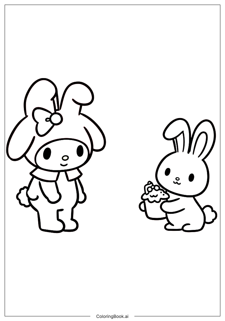  My Melody Rescuing a Lost Bunny Coloring Page 