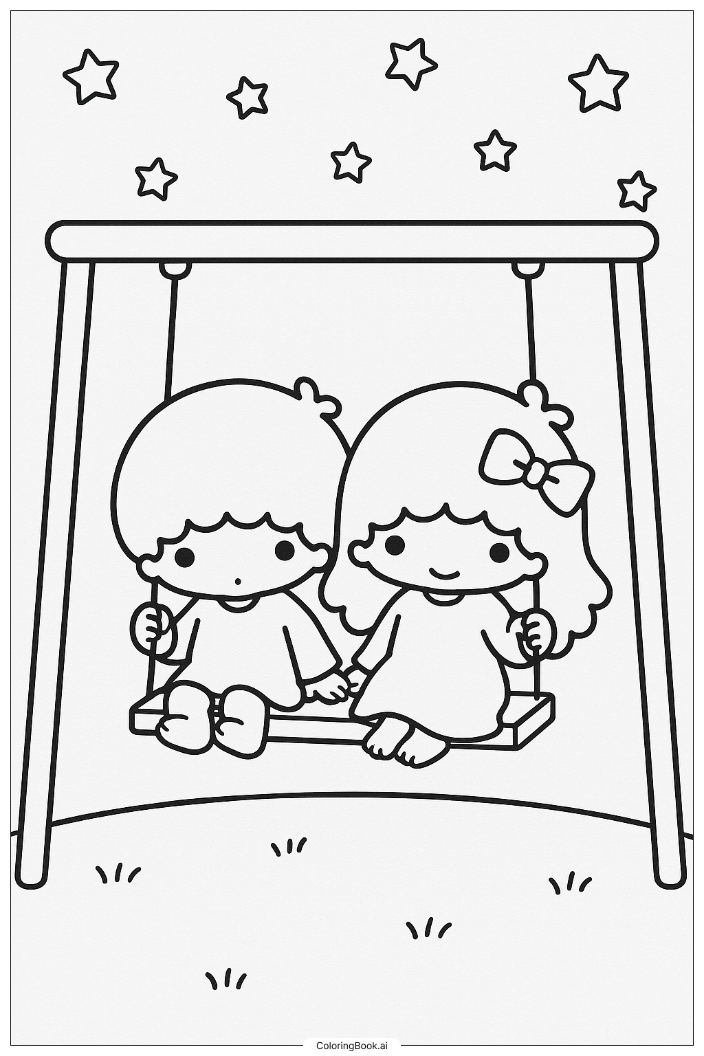  Little Twin Stars On A Starry Swing Set Coloring Page 
