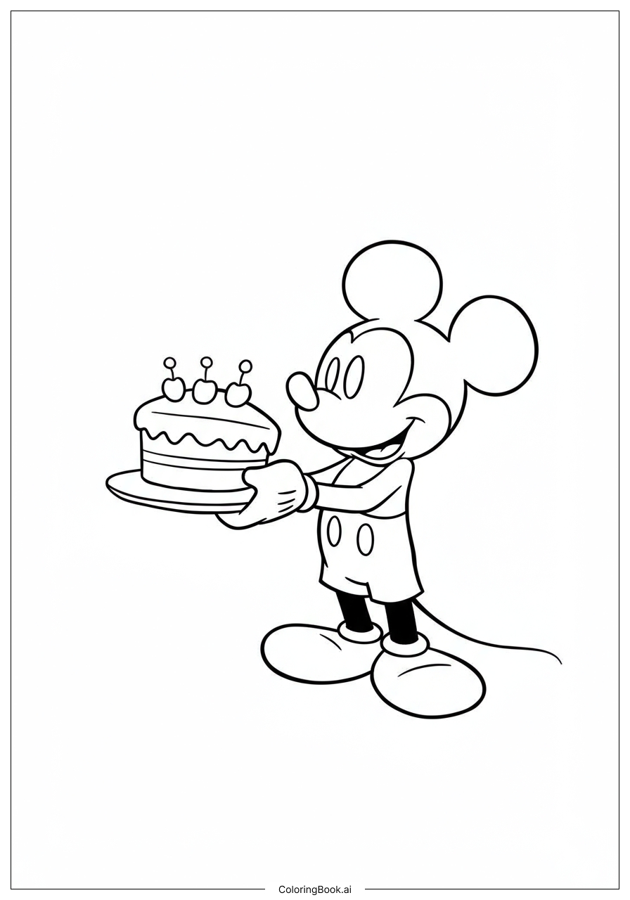  米老鼠捧著生日蛋糕著色頁 