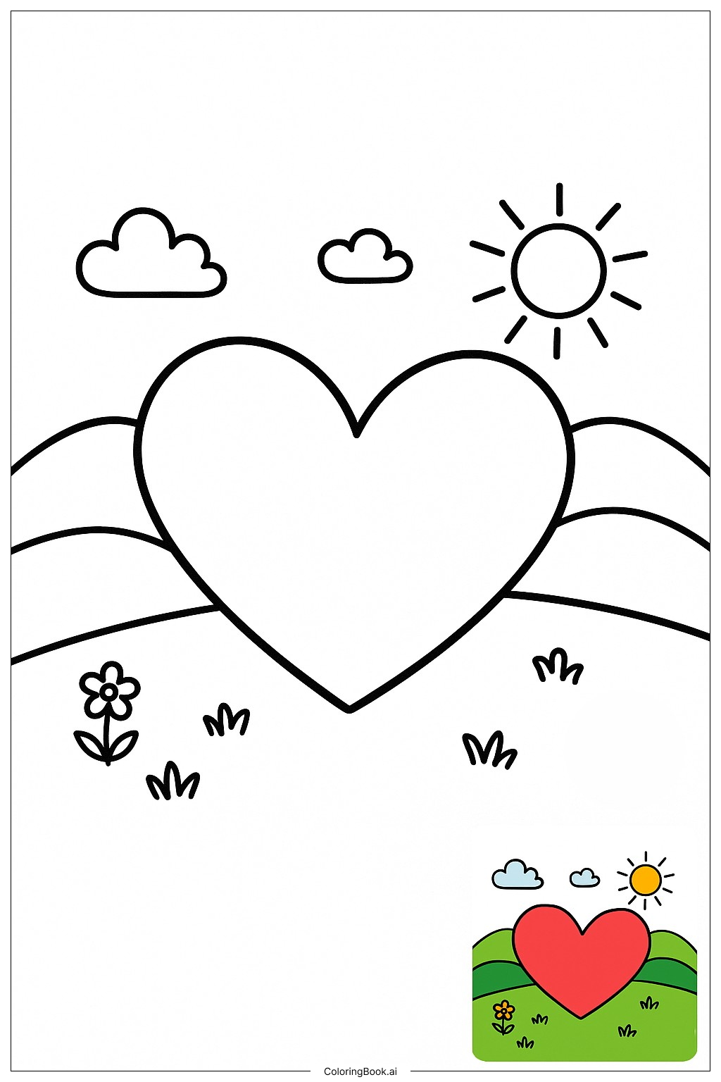  Página para colorear de Tierra del Corazón con Colinas Rodantes 