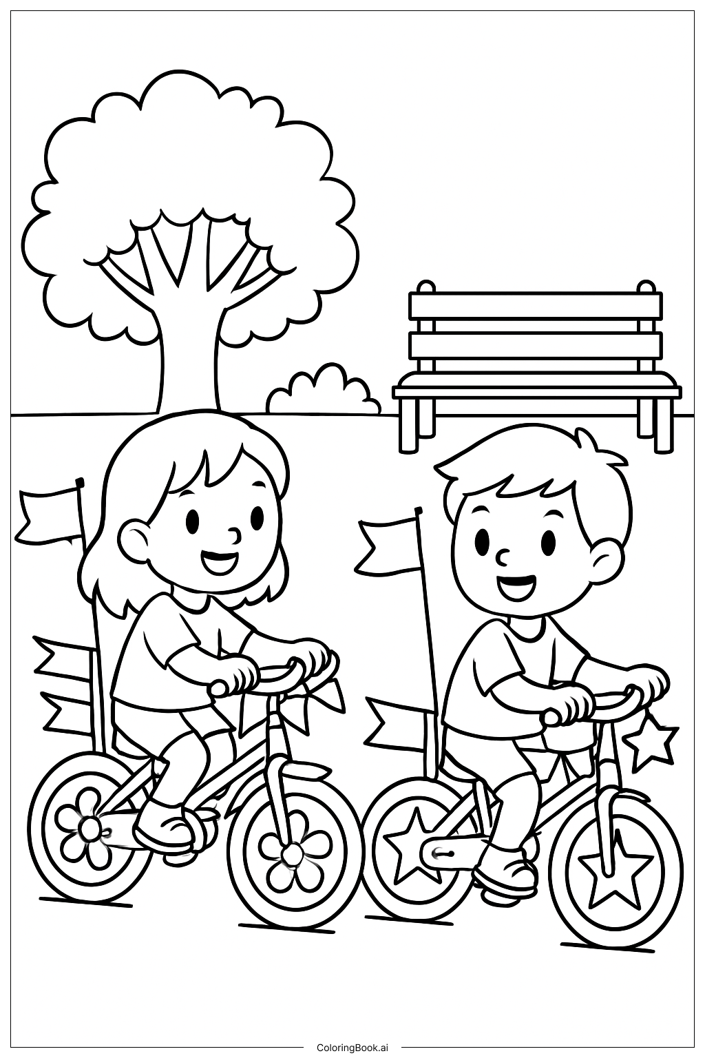  国庆节骑自行车填色页 