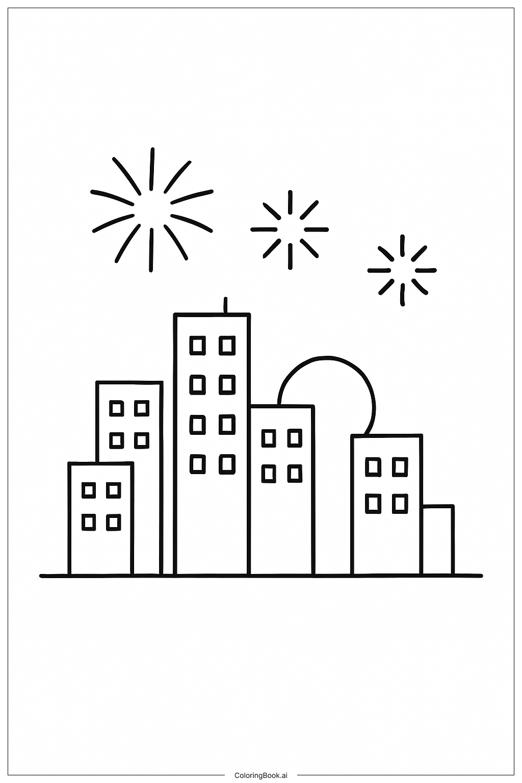  七月四日城市天际线填色页 