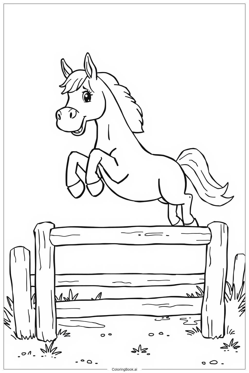  Page de coloriage Cheval de Saut d'Obstacle en Action 