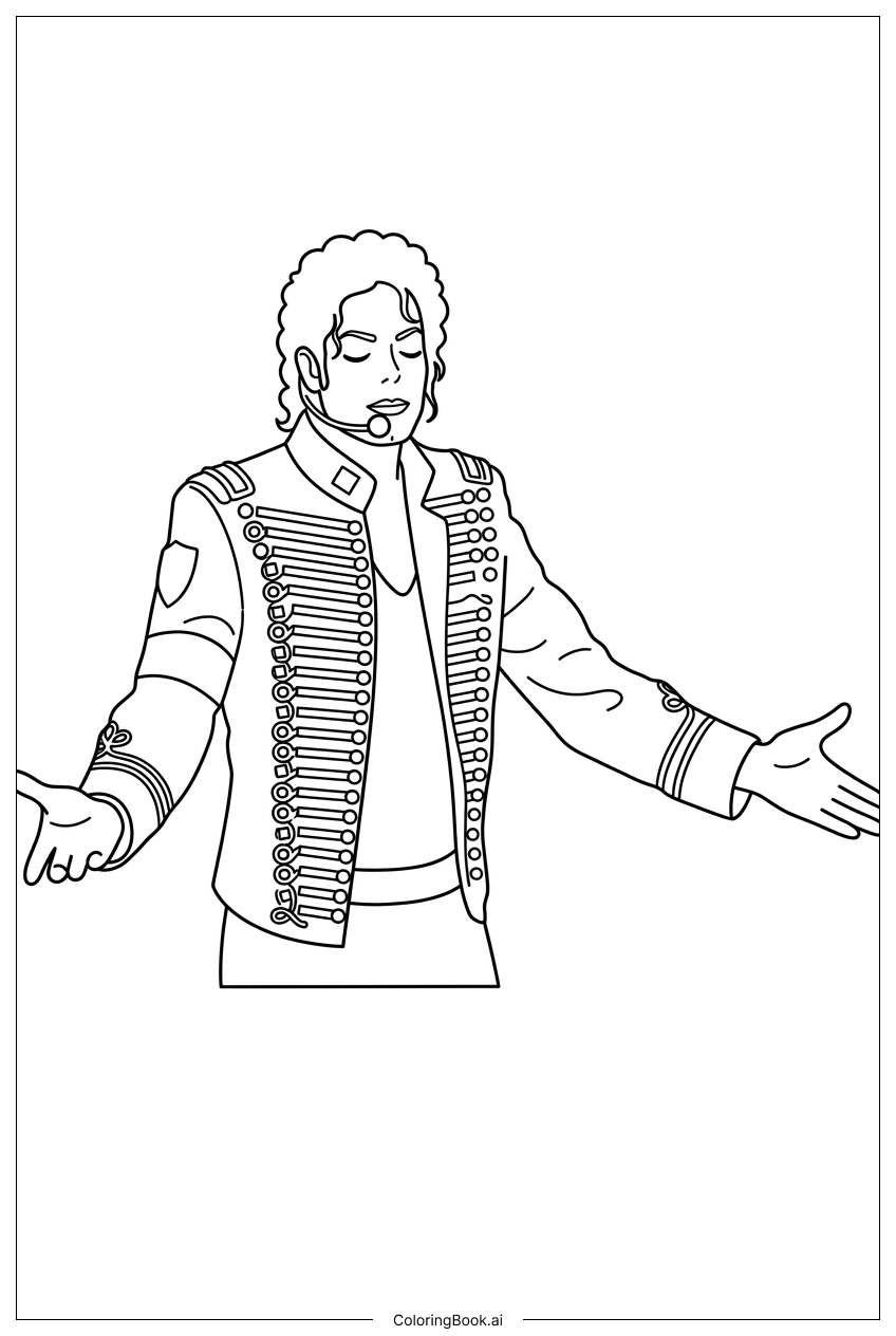 Michael Jackson welcoming fans in buttoned jacket