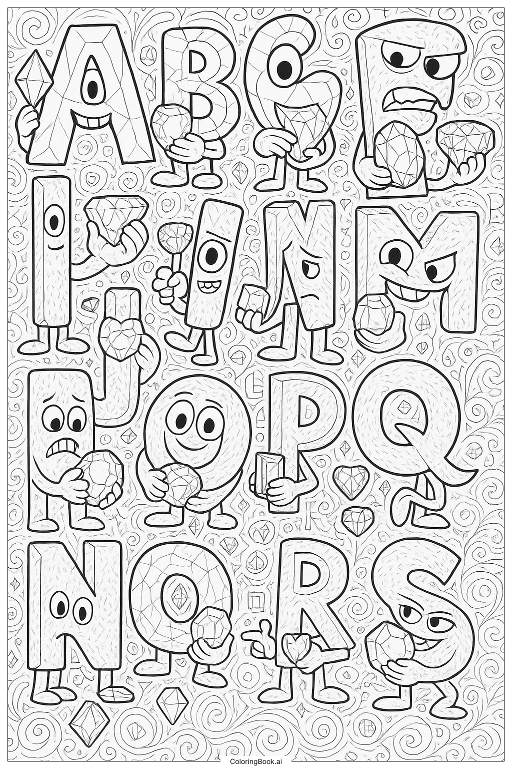 Alphabet Lore All Characters And Their Gems Coloring Page