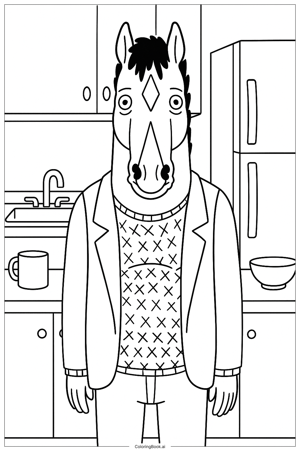  Page de coloriage Bojack Horseman dans la cuisine 
