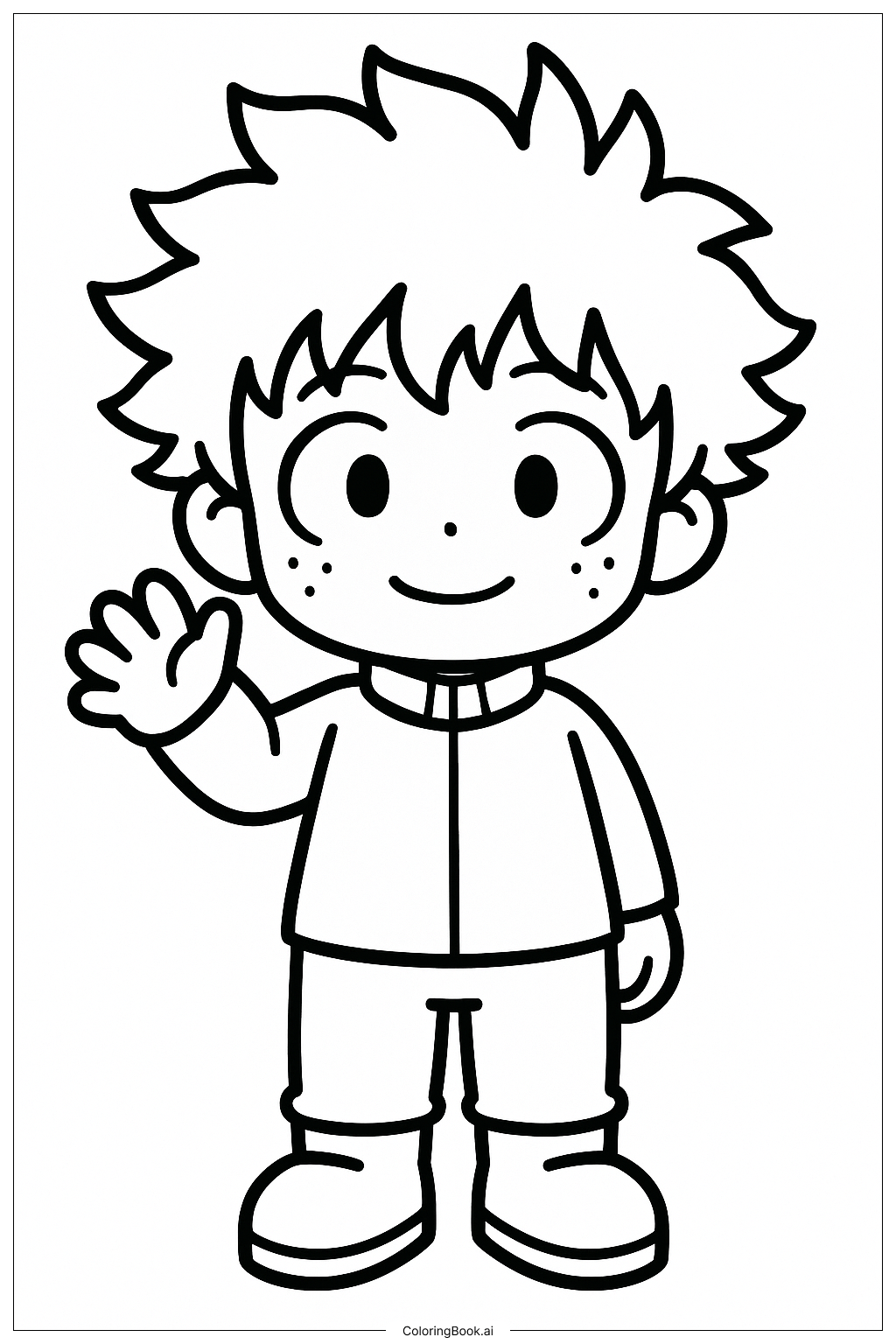  かわいい僕のヒーローアカデミア デクの手を振る姿の塗り絵ページ 