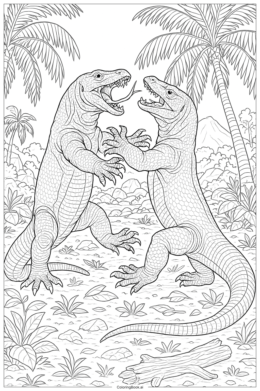 Zwei Komodowarane im Kampf Ausmalseite
