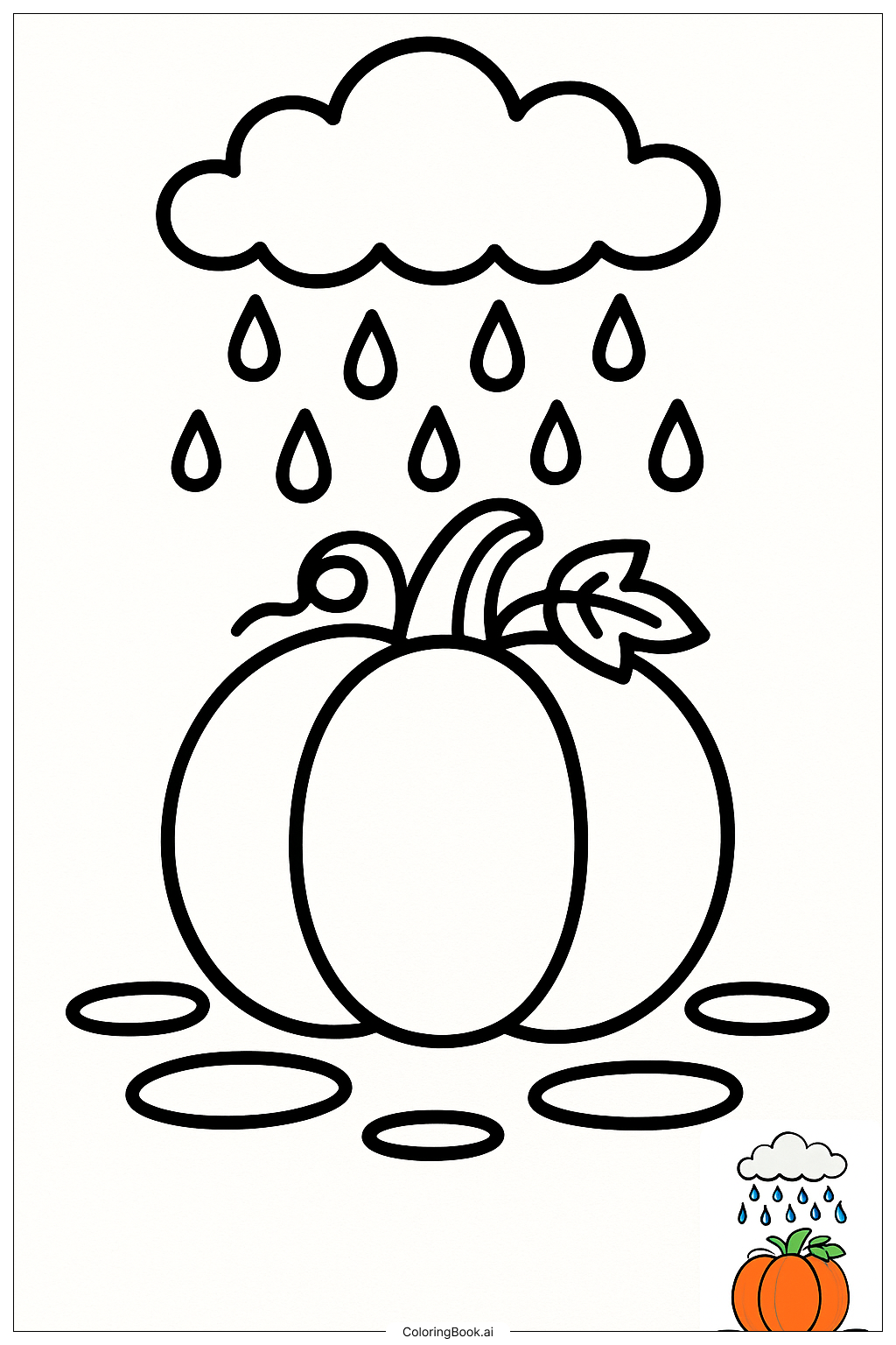  Página para colorear de Calabaza siendo regada por la lluvia 