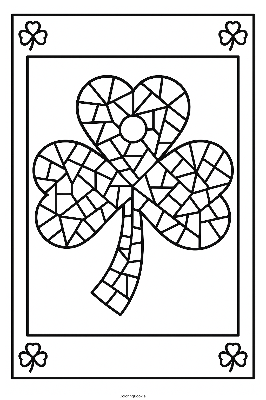  Kleeblatt-Mosaik mit geometrischen Formen Ausmalseite 