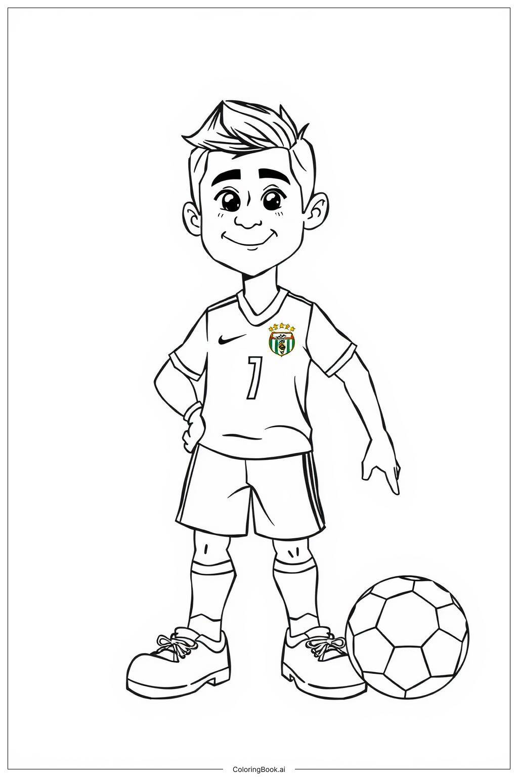  Ronaldo Standing with a Soccer Ball Coloring Page 