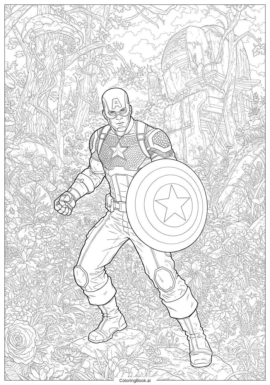  Captain America Einfacher Comic-Stil Ausmalseite 